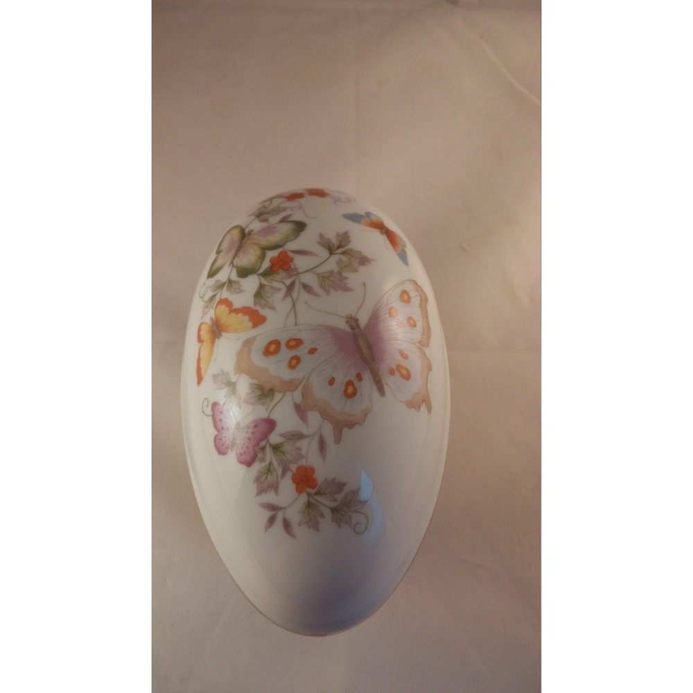 Avon Ceramic porcelain dish egg shape butterfly and flower, with lid